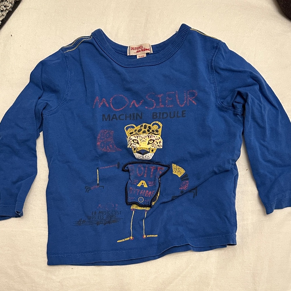 Du Pareil French Brand Boys Long Sleeve Blue Tee